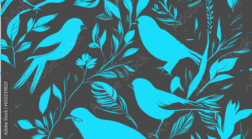 Tablou pe pânză birds ,vector art, pattern, seamless, 2 colors, vintage, retro, wallflower, back