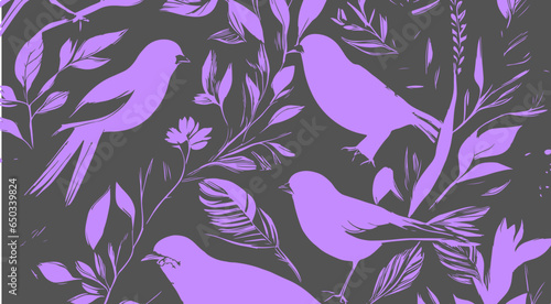 birds ,vector art, pattern, seamless, 2 colors, vintage, retro, wallflower, background