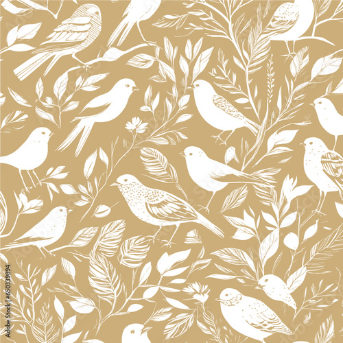 Canvas Print birds ,vector art, pattern, seamless, 2 colors, vintage, retro, wallflower, back