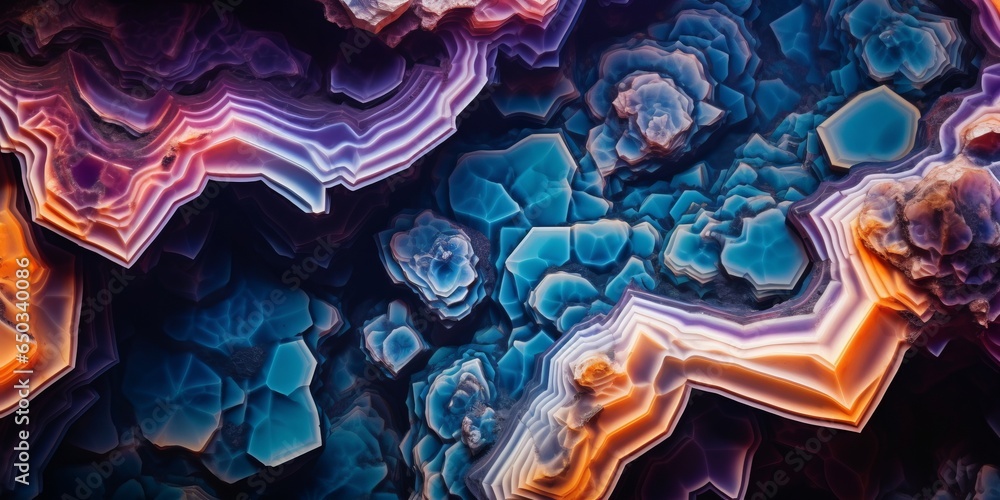 Colorful crystal geode closeup. Rock geology shiny background wallpaper, Generative AI  - obrazy, fototapety, plakaty 