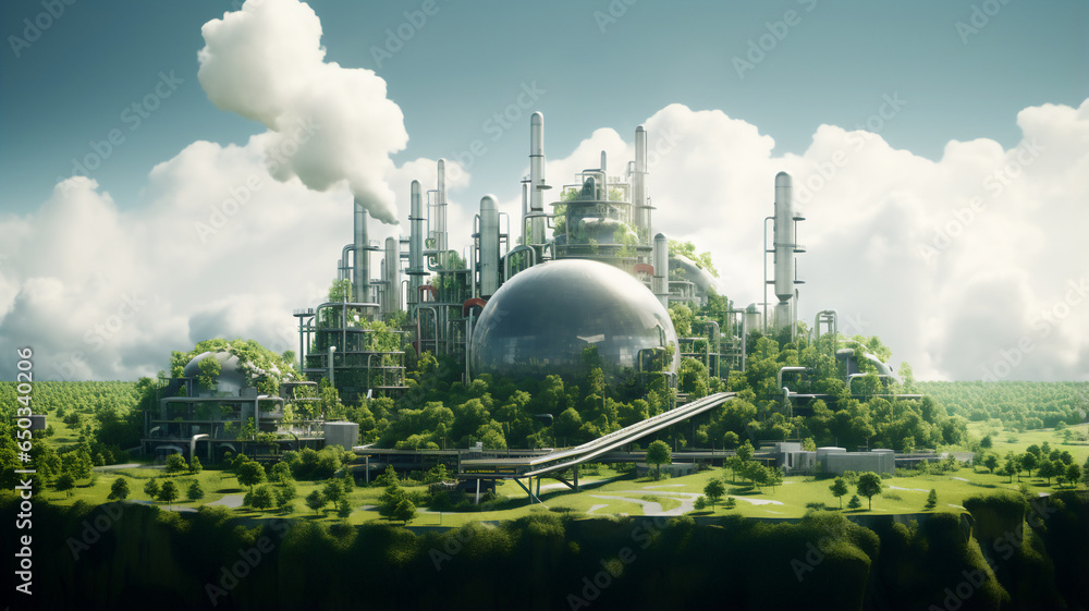 futuristic factory with good enviroment,Eco-friendly factory green factory concept,zero carbon future - obrazy, fototapety, plakaty 