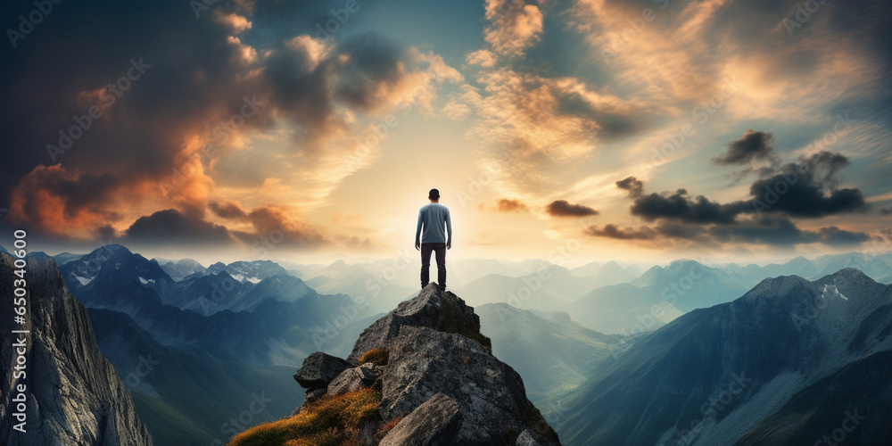 Φωτογραφία silhouette of a person on the top of the mountain
