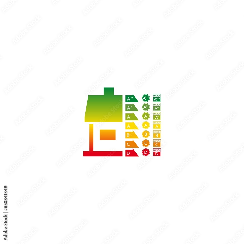 Energy efficiency arrows and house icon isolated on white background