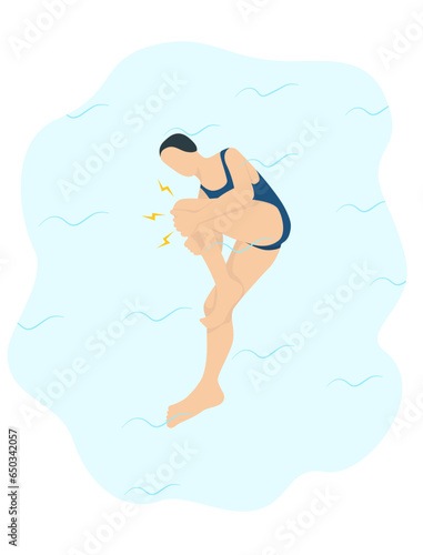 A swimmer has leg cramps