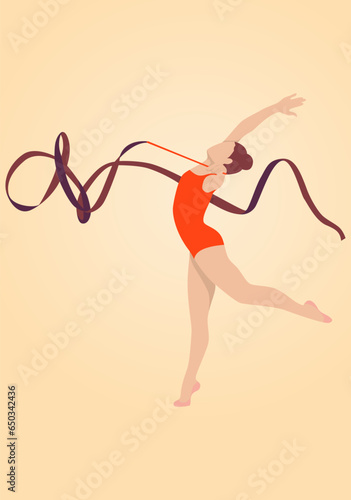 Young girl rhythmic gymnastics with ribbon