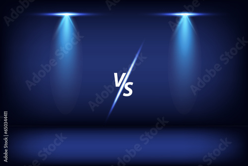  versus vs screen with two Bright lighting with spotlights.spotlight shines on the stage.