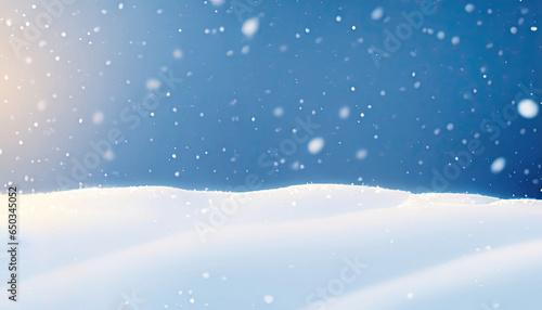 Winter snow with snowdrifts, with beautiful light and snow flakes on the blue sky Background Pic