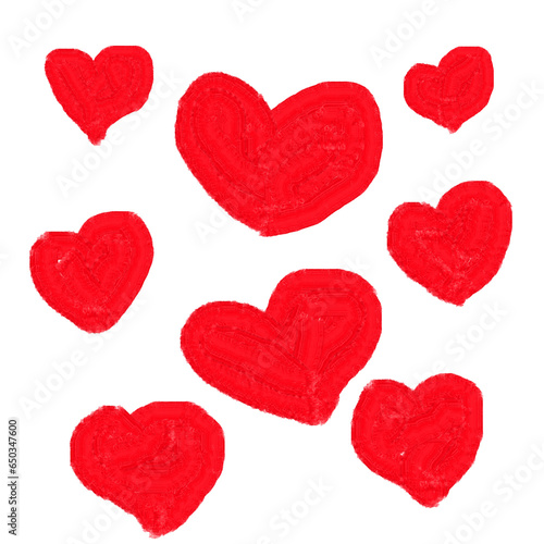 Set of red heart images on a white background
