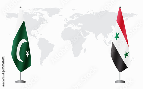 Pakistan and Syria flags for official meeting