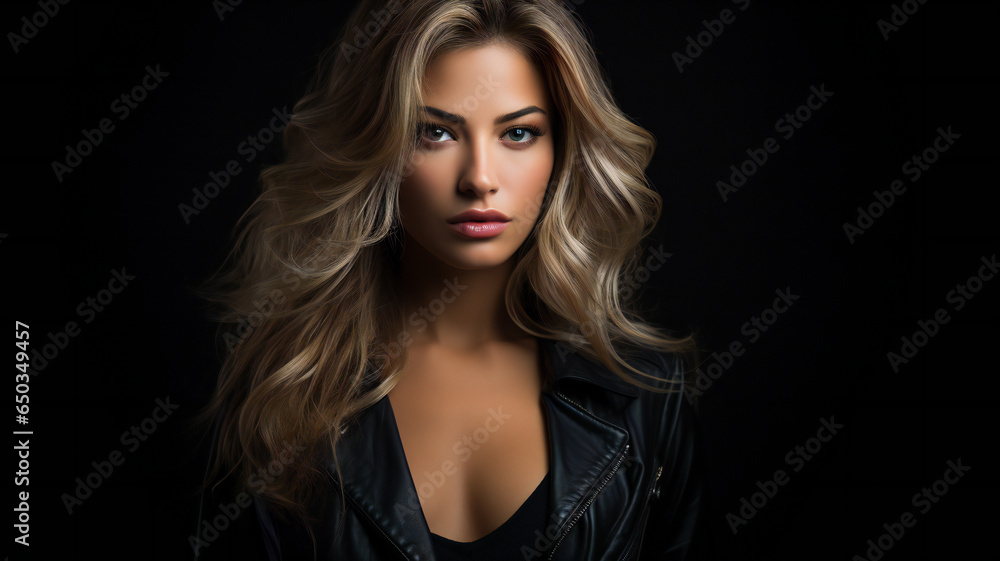 Fashion Portrait on a Dark Background.  Beautiful Woman Posing on Black