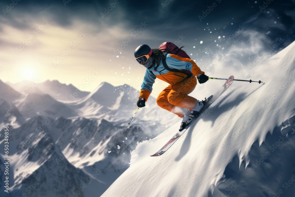 Winter Extreme athlete Sports ski jump on mountain Generative AI