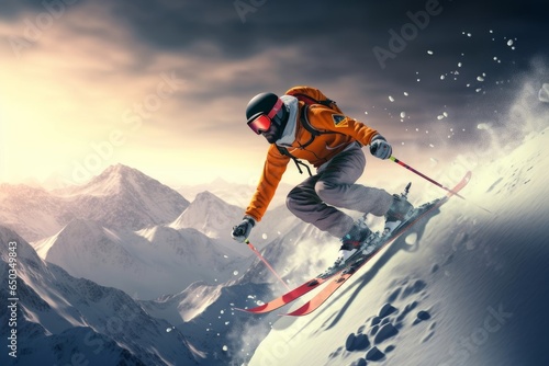 Winter Extreme athlete Sports ski jump on mountain Generative AI © Harvinder