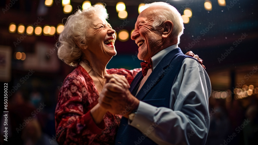 Beautiful senior couple is dancing and smiling. AI Generated Beautiful senior couple is dancing and smiling. AI Generated