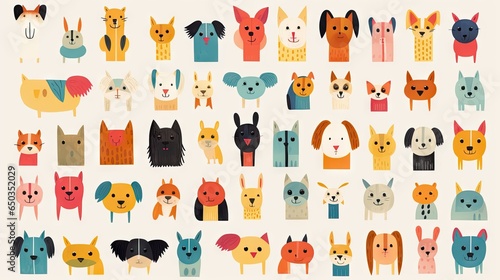  a large group of dogs and cats all grouped up together.  generative ai