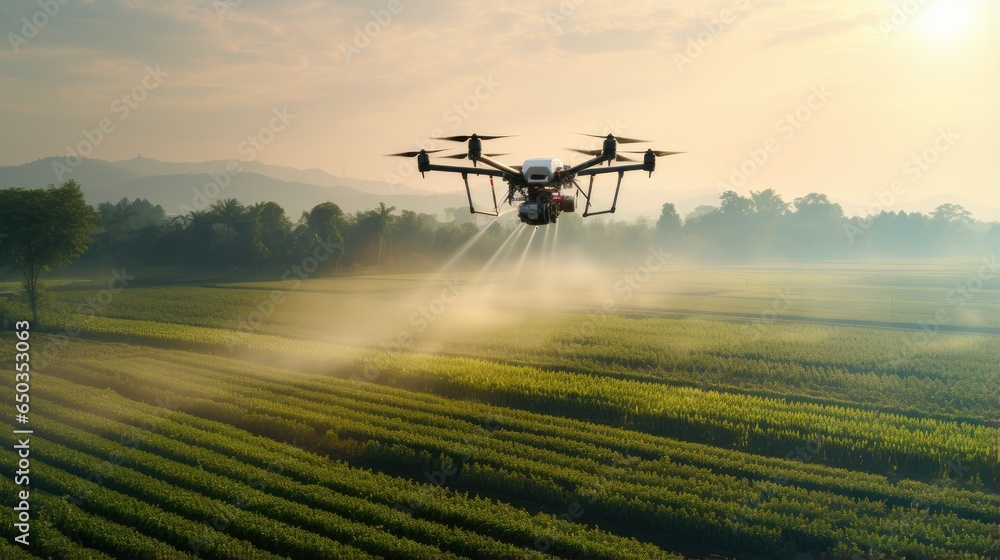 modern farming technology as an industrial drone soars over a lush green field, delivering precision spraying for increased productivity. modern farming technology as an industrial drone soars over a lush green field, delivering precision spraying for increased productivity.