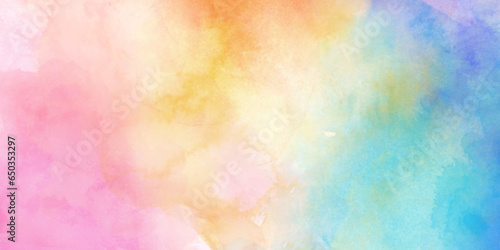 Colorful and bright watercolor background texture with grunge watercolor splashes, Abstract bright and shinny lovely soft color watercolor background, Beautiful and light color colorful background.