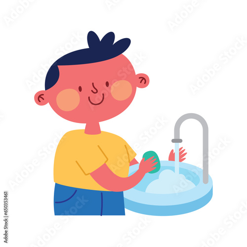 kid washing hands happy