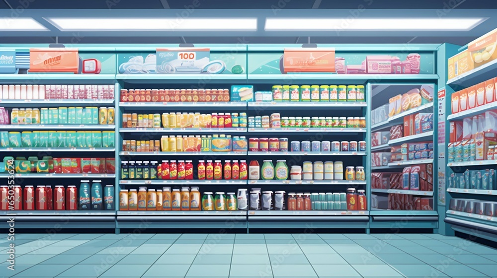 Variety of Goods in a Supermarket's Large Refrigerated Section. Generative ai - obrazy, fototapety, plakaty 