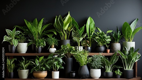 Houseplants on dark background