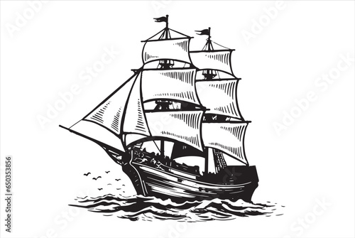 Old vintage sailboat. Hand drawn vector sketch.	
