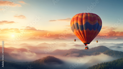 Air balloon in the sky at sunset colorful background © Oksana