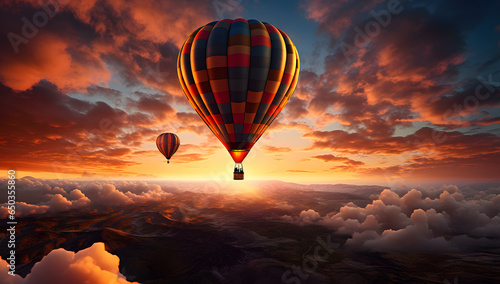 Air balloon in the sky at sunset colorful background