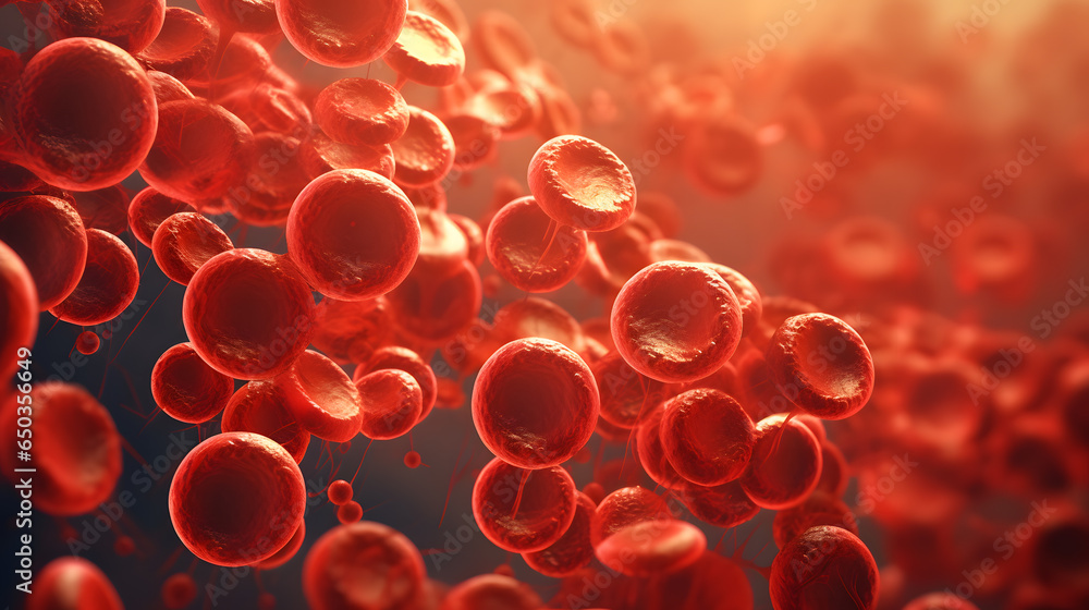 Red cells, blood microscopic view photo - obrazy, fototapety, plakaty 