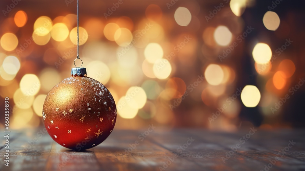 a red ornament hanging from a string on a table. generative ai a red ornament hanging from a string on a table. generative ai