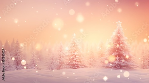  a snowy landscape with trees and a star on the top.  generative ai © Jevjenijs