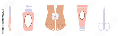 Pedicure Object and Tools for Nail Treatment Vector Set