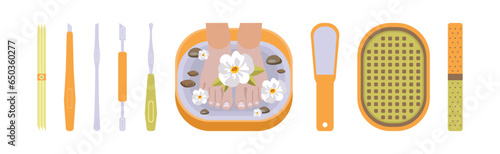 Pedicure Object and Tools for Nail Treatment Vector Set