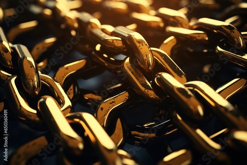 A close up view of a bunch of gold chains. This image can be used to showcase luxury accessories or to represent wealth and opulence. photo