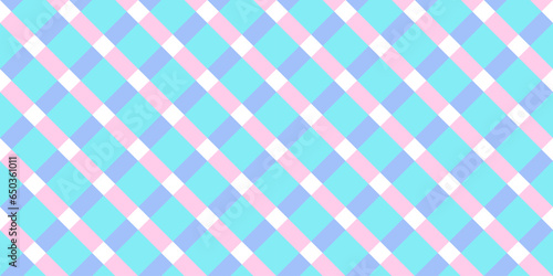 Vichy diagonal seamless pattern in pastel colors for pink doll. Gingham design Birthday, Easter holiday textile decorative. Vector check plaid patterns fabric - picnic blanket, tablecloth, dress.