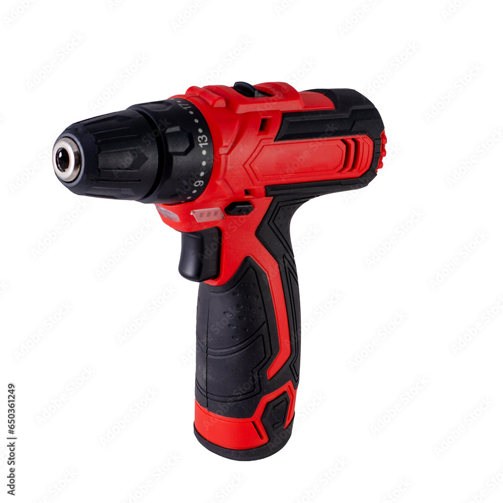 Cordless screwdriver on a white background close-up