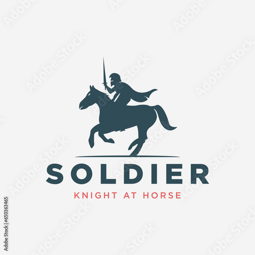 knight horse logo vector vintage illustration template design