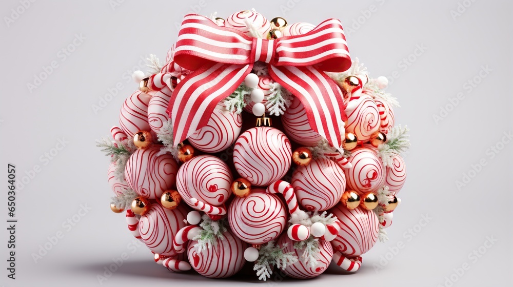  a red and white christmas ornament with a bow.  generative ai