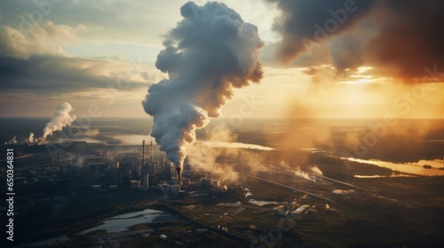 Air pollution emanating from the smokestacks of power plants photo