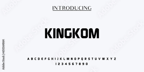 KINGKOM, Sports minimal tech font letter set. Luxury vector typeface for company. Modern gaming fonts logo design.