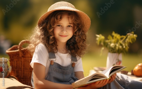 Kid girl is reading a book ...