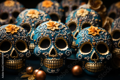 Edible sugar skulls with flowers for Day of the Dead