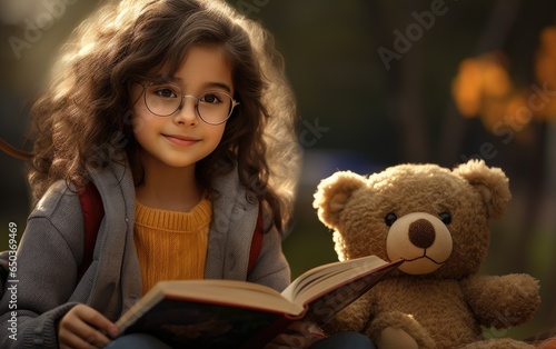 Kid girl is reading a book ...