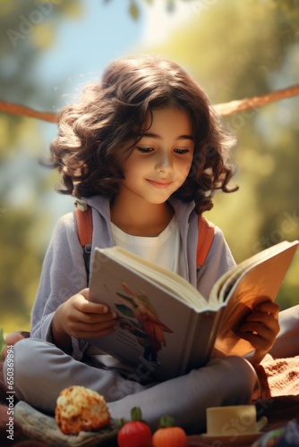 Kid girl is reading a book ...