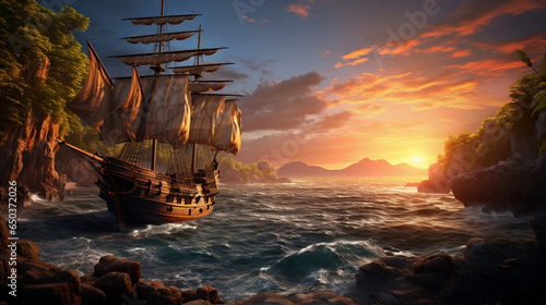 Foto Ocean sea ship transportation sail sunset
