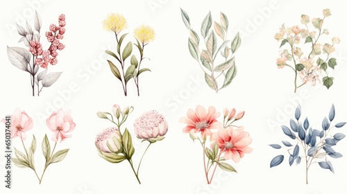 A bunch of different flowers on a white background © Maria Starus