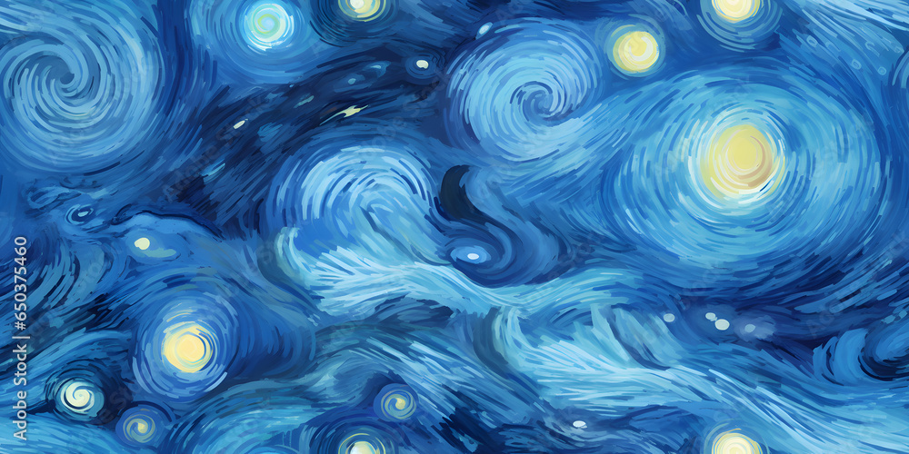 Seamless pattern of sky in style of Van Gogh Starry Night - obrazy, fototapety, plakaty 