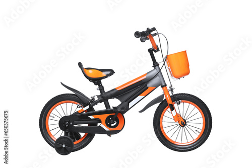 Photography orange and grey bicycle isolated on white