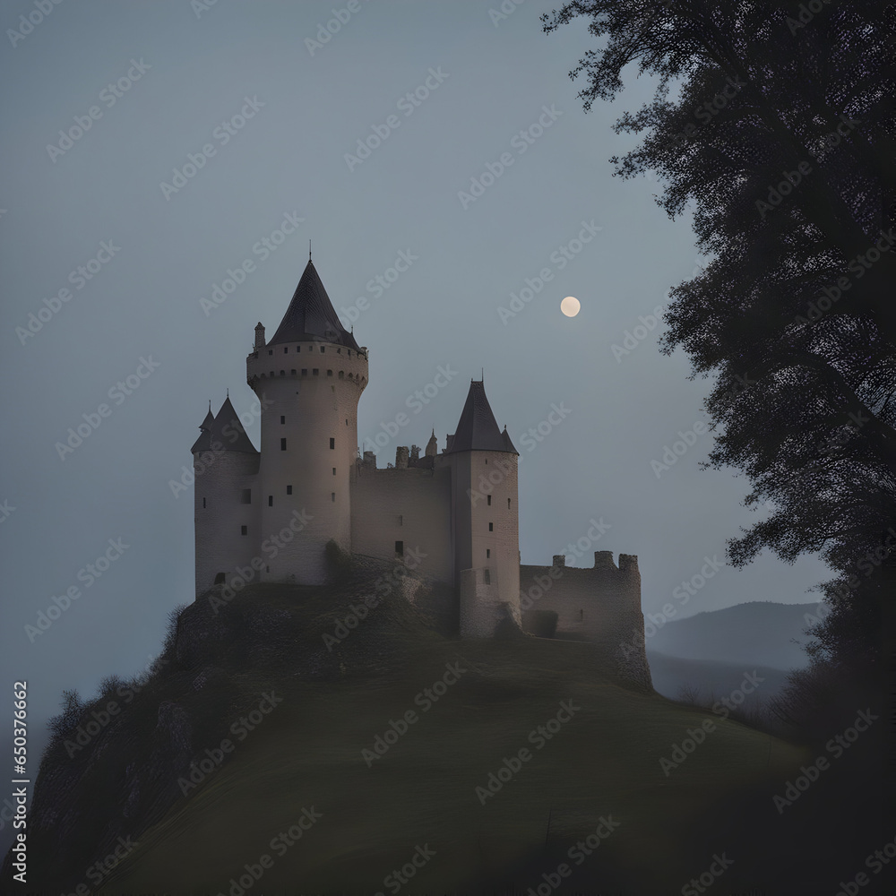 Naklejka premium Castle on a hill. Generative AI