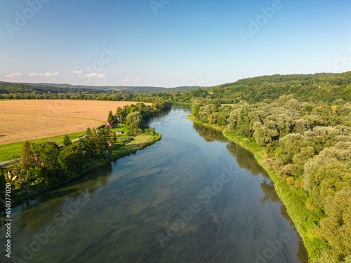 A view of the San River riverbed and valley in Krasice, Przemysl Foothills, Poland photo