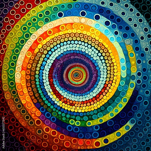 mosaic with concentric circles colors of rainbow 