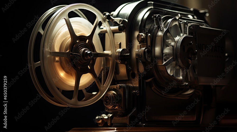 Fototapeta premium a close up of a movie projector on a table. generative ai